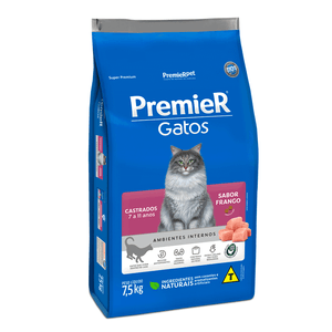 Ração Seca Premier Ambientes Internos Gatos Castrados 7 A 11 Anos Frango - 7,5Kg