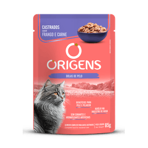 Sachê Origens Gatos Castrados Sabor Frango e Carne 85G