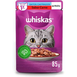 Ração Úmida Whiskas Sachê Carne Ao Molho Para Gatos Adultos  Castrados - 85G