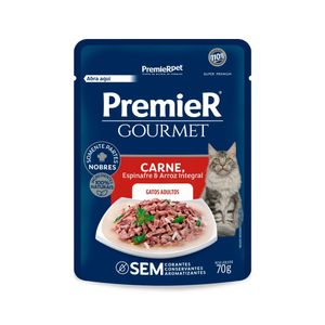 Sache Premier Gourmet Gatos Adultos Carne, Espinafre e Arroz Integral 70g