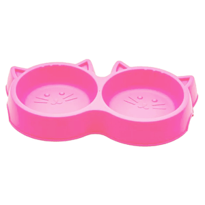Comedouro duplo gato luxo rosa