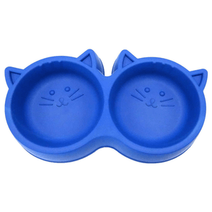 Comedouro duplo gato luxo azul