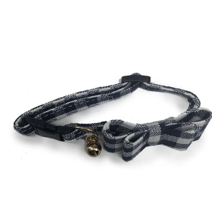 Coleira Zooland Para Gatos Modelo 1606B - Quadriculado Azul Com Branco E Laço