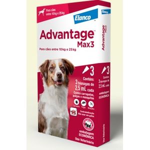Antipulgas E Carrapatos Combo Advantege Max 3 2,5 Ml Para Cães Entre10 E 25 Kg