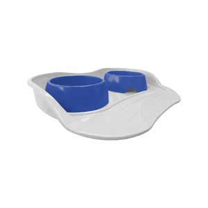 Kit Bandeja Branca com Comedouro Azul Furacão Pet