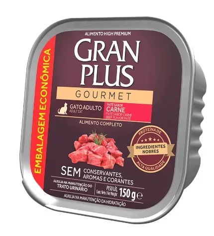 Racao Umida Gran Plus Gourmet Patê Gato Adulto Sabor Carne 150G