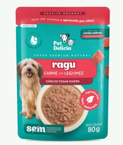 Raçao Umida Sache Pet Delicia Caes Ragu De Carne Com Legumes 80G