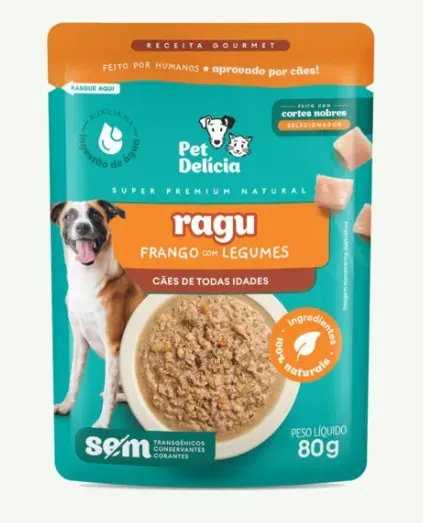 Raçao Umida Sache Pet Delicia Caes Ragu De Frango Com Legumes 80G